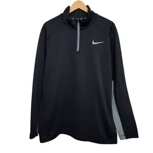 Nike Therma Fit Black Gray Fleece 1/4 Zip Sweater Mens L Active Running